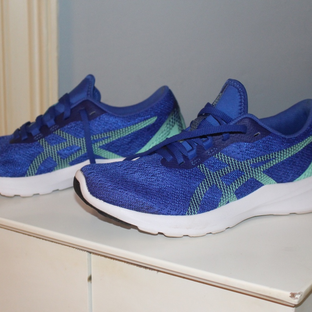 Women's Asics royal blue/white/green sneakers